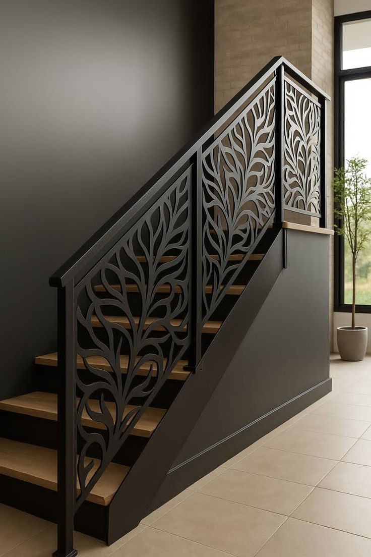 Baranda interior con trama vegetal